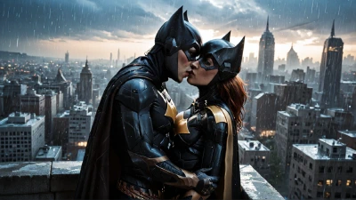 Cover for 'Batman Fucks His Batgirl Right On The Rooftops Of Gotham .Comic Book Version. (AI Generated)'